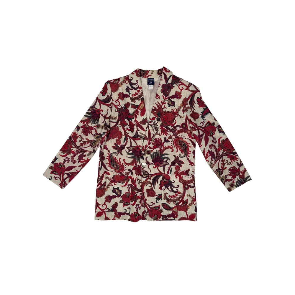 Camden Classics Vintage Red Paisley Floral Linen Blend Blazer Jacket Womens 10